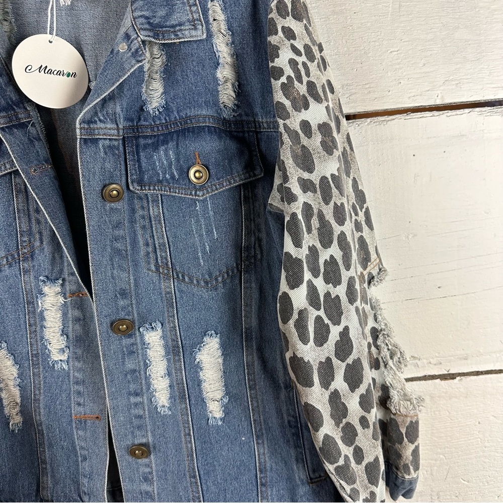 Leopard color block jean jacket country chic - Picture 5 of 6
